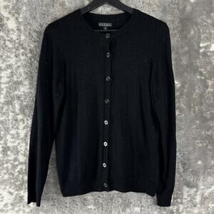 Nicole Miller Size M Shimmer Minimalist Casual Cardigan Sweater Black
